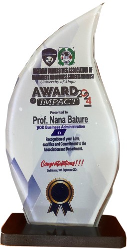 An Award of Impact, Department of Business Administration. Nigeria University Association of Management and Business Students (NUAMBS), University of Abuja Chapter, (September, 2024)
